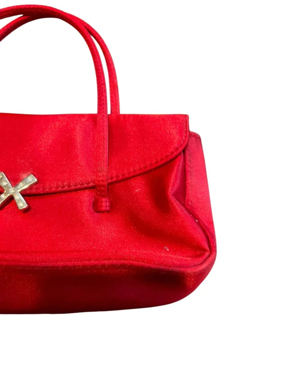 XOXO Red Satin Top-Handle Clutch with Silver X Accent